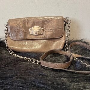 Kim Rogers Metallic Taupe Croc-Embossed Chain Crossbody